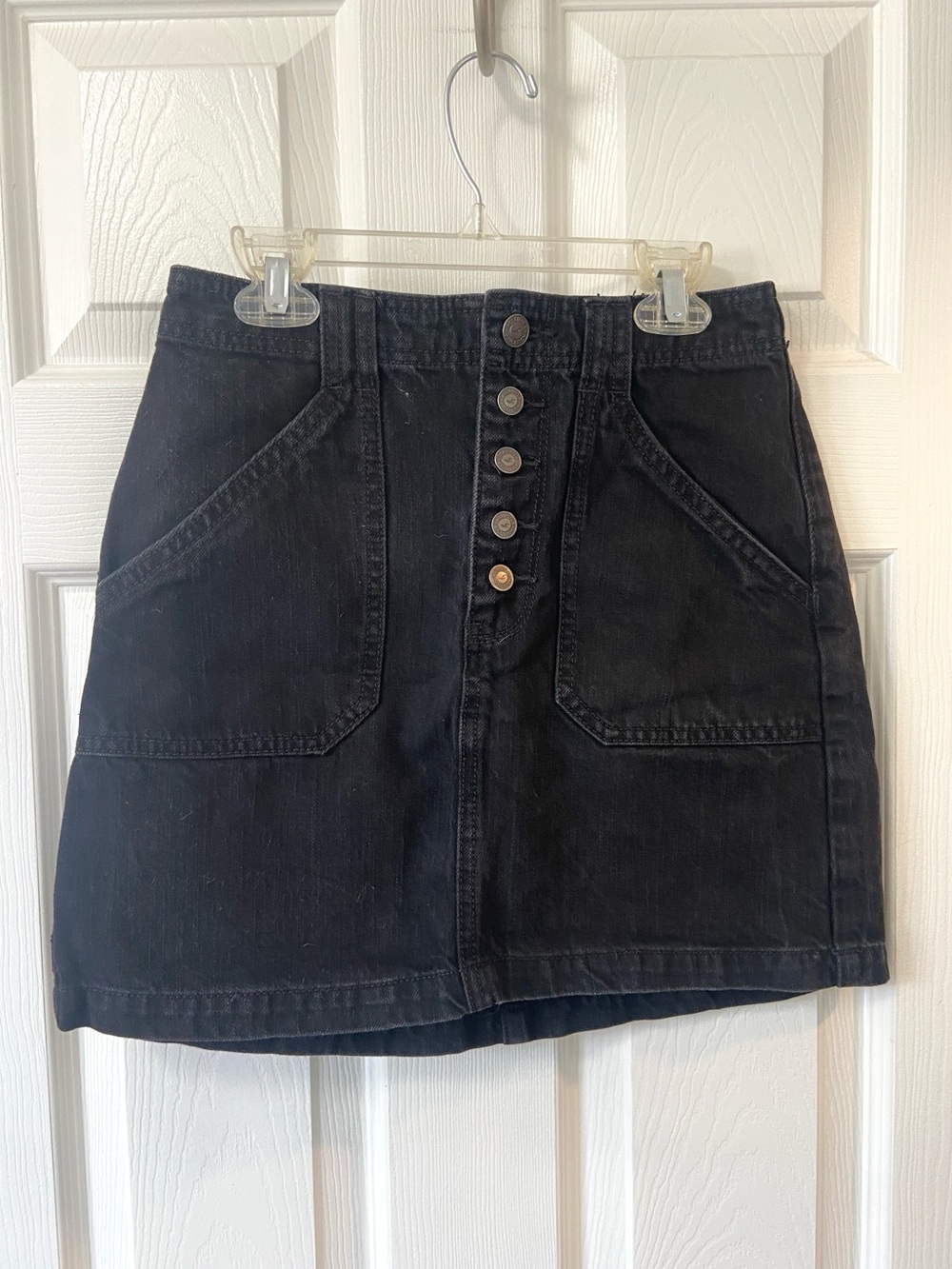 Hollister A-Line Black Denim Button-Front Ultra High-Rise Mini Skirt, Size 1
